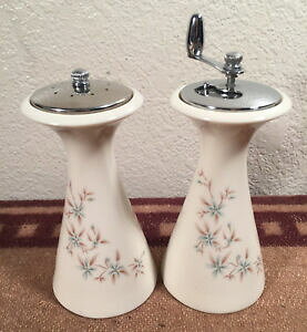 yzLb`piEHEE@Be[WmbNXƃybp[~Ԃ̃~bhZ`[Vintage Lenox Salt and Pepper Mill beautiful floral EUC mid century