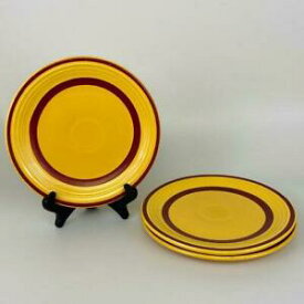 【送料無料】キッチン用品・食器・調理器具・陶器　年代年代手描きセラミックイエローケーキプレートレッドストライプシアーズ3 1930s/40s FIESTA 7 Hand Painted Ceramic Yellow Cake Plates Red Stripes Sears