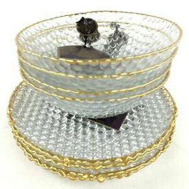 【送料無料】キッチン用品・食器・調理器具・陶器　芸術的なアクセントバブルガラスボウルプレートゴールドトリム新Artistic Accents Bubble Glass 4 Bowls 4 Plates Gold Trimmed New