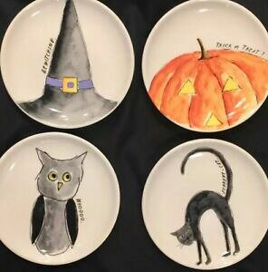 yzLb`piEHEE@nEB[O؃fU[gv[gZbgLpvLVRAE DUNN Halloween Appetizer Dessert Plates Set Of 8 Witch Black Cat Pumpkin New