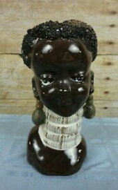 【送料無料】キッチン用品・食器・調理器具・陶器　ヴィンテージアフリカの黒い女性の頭の花瓶の首リング背の高いカヤンアフリカ部族Vintage African Black Lady Head Vase Neck Rings 6 tall Kayan African tribe