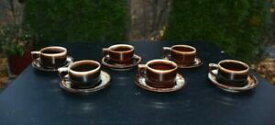 【送料無料】キッチン用品・食器・調理器具・陶器　グルメブラウンドリップデザインコーヒーカップマッチングソーサーVtg! PFALTZGRAFF Gourmet Brown Drip Design 6 Coffee Cups w/ 6 Matching Saucers
