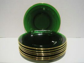 【送料無料】キッチン用品・食器・調理器具・陶器　エメラルドグリーングラスサラダデザートプレートゴールドトリムのセットSet of 8 Emerald Green Glass Salad Dessert Plates W/ GOLD TRIM 8 EUC