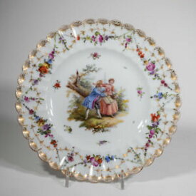 【送料無料】キッチン用品・食器・調理器具・陶器　Dresden Hand Painted Dessert Plate with Flowers &amp; Couples