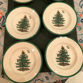 【送料無料】キッチン用品・食器・調理器具・陶器　スポデクリスマスツリー縁取りスーププレートボウルのセットSet of 4 Spode CHRISTMAS TREE 9 Rimmed Soup Plates Bowls -- NWT