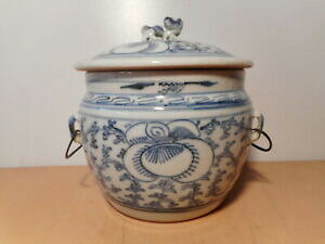 yzLb`piEHEE@Jo[|bgAeB[NI`Cover Pot Chinese Antique Porcelain White Blue China 19 Century Shaped Dog Fo