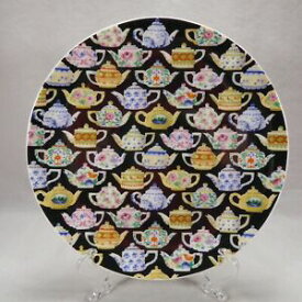 【送料無料】キッチン用品・食器・調理器具・陶器　部門茶葉サラダプレート皿黒磁器ファンシーティーポットDept 56 Tea Leaves 8 Salad Plate Dish Black Porcelain with Fancy Tea Pots