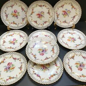 【送料無料】キッチン用品・食器・調理器具・陶器　シューマン皇后ドレスデン花スワッグデザートキャビネットプレートのロットSchumann Empress Dresden Flowers Swag Dessert Cabinet Plates 7.5” Lot Of 10 EUC