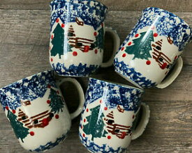 【送料無料】キッチン用品・食器・調理器具・陶器　雪のフォーククラフトティエンシャンコーヒーカップ冬休みのキャビンのセットSet of 4 Cabin in the Snow Folkcraft Tienshan Coffee Cups Winter Holiday