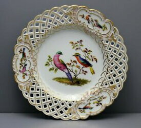 【送料無料】キッチン用品・食器・調理器具・陶器　アンティークマイセン手描き網状鳥のプレートAntique Meissen 9-1/4 Hand Painted Reticulated Bird Plate