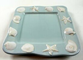 【送料無料】キッチン用品・食器・調理器具・陶器　ホームスタジオによるショアラインスクエアディナープレートアクアスターフィッシュシーシェルズShoreline Square Dinner Plate by Home Studio - Aqua w/Star Fish Sea Shells 11