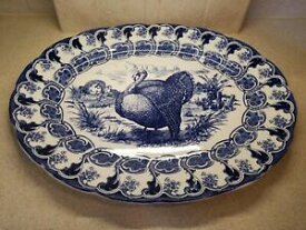 【送料無料】キッチン用品・食器・調理器具・陶器　ビショップストニエ巨大流青トルコ大皿フィレンツェ年代Bishop &amp; Stonier Huge Flow Blue Turkey Platter FLORENCE 19 1/2 X 15 5/8 1900s