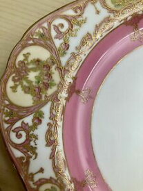 【送料無料】キッチン用品・食器・調理器具・陶器　アンティークロイヤルウスターハンドペイント華やかなギルトプレートセットピンクローズデザイン6 Antique Royal Worcester HANDPAINTED Ornate GILT PLATE Set Pink W/Rose Desi