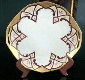 【送料無料】キッチン用品・食器・調理器具・陶器　オーストリアアールデコハンド塗装ブラウンゴールド取扱プレートプラッターM &amp; Z Austria Art Deco Hand Painted Brown &amp; Gold 2 handled plate / platter
