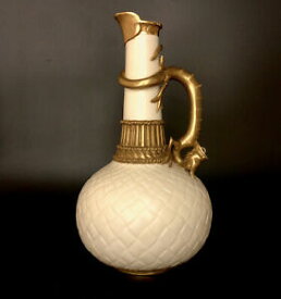 【送料無料】キッチン用品・食器・調理器具・陶器　アンティークロイヤルウスタードラゴンゴールドハンドルラージエワーピッチャー花瓶Antique Royal Worcester Dragon Gold Handle Large Ewer/Pitcher/Vase #1015 c.1884