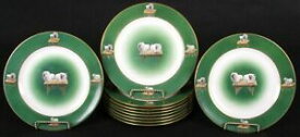 【送料無料】キッチン用品・食器・調理器具・陶器　英語グリーンポメリアン犬プレート10 English Green Pomerian Dog Plates