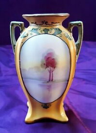 【送料無料】キッチン用品・食器・調理器具・陶器　アンティークノリタクアールヌーボー手描きの花瓶。日本トキ。ライラックツリーAntique c1920 Noritake Art Nouveau Hand-Painted Vase. Nippon Toki. Lilac Tree