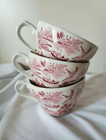 【送料無料】キッチン用品・食器・調理器具・陶器　イングランド・ウィロー・ローザ・ピンク・コーヒーカップのつのチャーチルのセットSet of 3 Churchill of England Willow Rosa Pink Coffee Cups