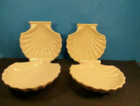 【送料無料】キッチン用品・食器・調理器具・陶器　つのホワイトセラミックシェル形のおかずの素敵なセットNice Set of 4 All White Ceramic Shell Shaped Side Dishes 6 3/4