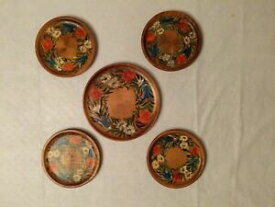 【送料無料】キッチン用品・食器・調理器具・陶器　ヴィンテージハンド塗装ウッド小板のセットSet of 5 Vintage Hand Painted Wood Small Plates