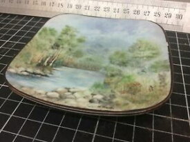 【送料無料】キッチン用品・食器・調理器具・陶器　ヴィンテージハンドペイントリバースクエアディッシュプレートアーティスト「」によって署名Vintage Hand Painted River Square Dish Plate Signed By Artist A. Ngil