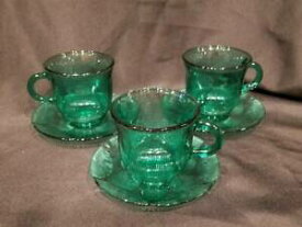 【送料無料】キッチン用品・食器・調理器具・陶器　フォルテクリサメキシコエメラルドグリーンコーヒーティーカップとソーサーのセットFortecrisa - Mexico - Set of 3 Emerald Green Coffee/Tea Cups and Saucers