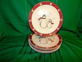 【送料無料】キッチン用品・食器・調理器具・陶器　ロイヤルシーズンズストーンウェア雪だるまディナープレートのロットJ2 - Royal Seasons Stoneware Snowman Dinner Plates Lot of 5