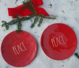 【送料無料】キッチン用品・食器・調理器具・陶器　??ディナープレートレッドセットホリデーマスRAE DUNN ?? PEACE large 11 Dinner Plates　RED set of 2　NEW - Holiday X- Mas