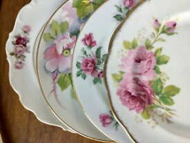 【送料無料】キッチン用品・食器・調理器具・陶器　不一致中国サラダデザートプレートセットピンクフローラルローズMismatched China Salad Dessert Plates Set of 4 ~ Pink Florals Roses ~ 7 1/2”-8”