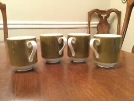 【送料無料】キッチン用品・食器・調理器具・陶器　●三笠ファインチャイナエクリプスタウニーグリーンコーヒーコーヒーカップSet of 4 MIKASA FINE CHINA ECLIPSE TAWNY GREEN Coffee Tea Mugs Cups #5757