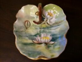 【送料無料】キッチン用品・食器・調理器具・陶器　リモージュの手で塗られた睡蓮皿LIMOGES hand painted Water Lily Dish 5” X 5”