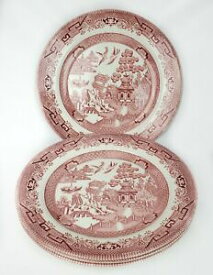 【送料無料】キッチン用品・食器・調理器具・陶器　イングランドチャーチルレッドウィローサラダプレート磁器ローザピンクのロットLot of 4 England Churchill Red Willow Salad Plates Porcelain Rosa Pink