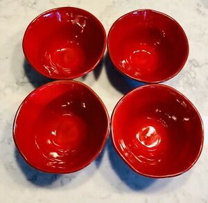 送料無料 キッチン用品 食器 新発売 調理器具 陶器 イタリアで作られたつのボウルのクレートバレルレッドカルメンセットストーンウェアディープフリーフォームCrate amp; 公式 Barrel Red CARMEN Bowls Dee Italy Set Made In Of Stoneware 4