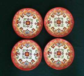 【送料無料】キッチン用品・食器・調理器具・陶器　ヴィンテージメキシカンオレンジゴールドタラベラサラダプレートハンドペイントのセット Set of 4 Vintage Mexican ORANGE GOLD TALAVERA 9.5 Salad Plates Hand Painted