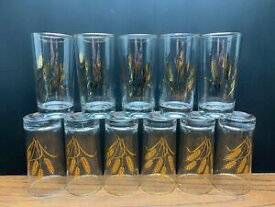 【送料無料】キッチン用品・食器・調理器具・陶器　ヴィンテージホーマーラフリンゴールデンウィートタンブラークリアガラス背の高いのセットSet of 11 Vintage Homer Laughlin Golden Wheat Tumblers Clear Glass 5 1/2 Tall