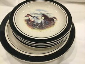 【送料無料】キッチン用品・食器・調理器具・陶器　皿フォーククラフトストーンウェア、走る馬、スコッティーズ、ディナーサラダ6 Plates Folkcraft Stoneware, Running Horses by Scottyz, 3 Dinner &amp;3 Salad