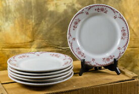 【送料無料】キッチン用品・食器・調理器具・陶器　ヴィンテージシェナンゴリムロール中国シャルドンローズレッドディナープレートのセットSet of 6 Vintage Shenango RimRol China Chardon Rose Red Dinner Plates