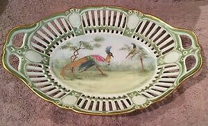 yzLb`piEHEE@V[}hCc̓W[Ez[LXɂĕ`ꂽȉ~`̎MԏSCHUMANN GERMANY RETICULATED OVAL DISH HAND PAINTED By JOAN HAWKINS