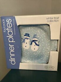 【送料無料】キッチン用品・食器・調理器具・陶器　ターゲットホーム冬フロスト雪だるまカップルディナープレートのクリスマスセットTarget Home Winter Frost Snowman Couple Dinner Plates Christmas Set of 4 NIB