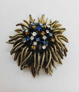 �y���������z�͌^�� ���f���J�[ �n�[���B���e�[�W�X�[�c�C�G���[�S�[���h���b�L�f�U�C�i�[���C���X�g�[���X�^�[�o�[�X�g�s��har vintage suit yellow gold plated designer signed rhinestone starburst pin