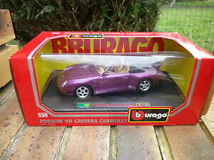 【送料無料】模型車 モデルカー ブラゴポルシェカレラカブリオレパープルボックスコンディションburago 124em porsche 911 carrera cabriolet purple 1994 condition in box