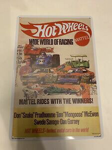 yz͌^ fJ[ zbgzC[}eeBTC|X^[[VO}b`{bNXbghot wheels mattel tin sign poster world of racing matchbox lot