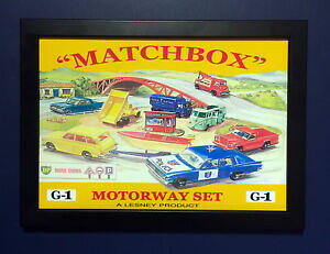 �y���������z�͌^�� ���f���J�[ �}�b�`�{�b�N�X�Z�b�g���B���e�[�W�t���[���T�C�Y�|�X�^�[matchbox toys g1 motorway set vintage 1965 with frame a4 size poster ienda
