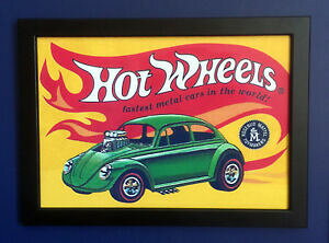 �y���������z�͌^�� ���f���J�[ �z�b�g�z�C�[�����b�h���C���r�[�g���o�O�t���[���T�C�Y�|�X�^�[�X�g�A�T�C��hot wheels redline vw beetle bug 1968 with a4 frame size poster store sign