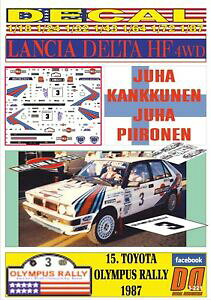 �y���������z�͌^�� ���f���J�[ �f�J�[�������`�A�f���^�J���N�l���I�����p�Xdecal lancia delta hf 4wd j kankkunen olympus r 1987 winner 01