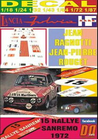 【送料無料】模型車 モデルカー デカールランチアタイソンジャンラグノッティラリーサンレモdecal lancia tyson hf jean ragnotti rally sanremo 1972 dnf 01