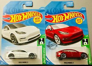 �y���������z�͌^�� ���f���J�[ �z�b�g�z�C�[���e�X�����f��?2019 hot wheels tesla model 3 red and white lot of 2 cars~nip