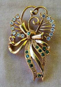 �y���������z�͌^�� ���f���J�[ �h���h���B���e�[�W�g�����X�y�A�����g���F���f�y�h�����A���]�t�H���}�u���[�`dorado vintage transparente verde pedreria lazo forma broche