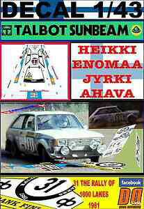 �y���������z�͌^�� ���f���J�[ �f�J�[���^���{�b�g�T���r�[�����[�^�X�n�C�b�L�G�m�}decal 143 talbot sunbeam lotus heikki enomaa 1000 lakes 1981 16th 09