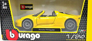 �y���������z�͌^�� ���f���J�[ �|���V�F�X�p�C�_�[�C�G���[�u�u���S�X�P�[��porsche 918 spyder yellow bburago 124 scale